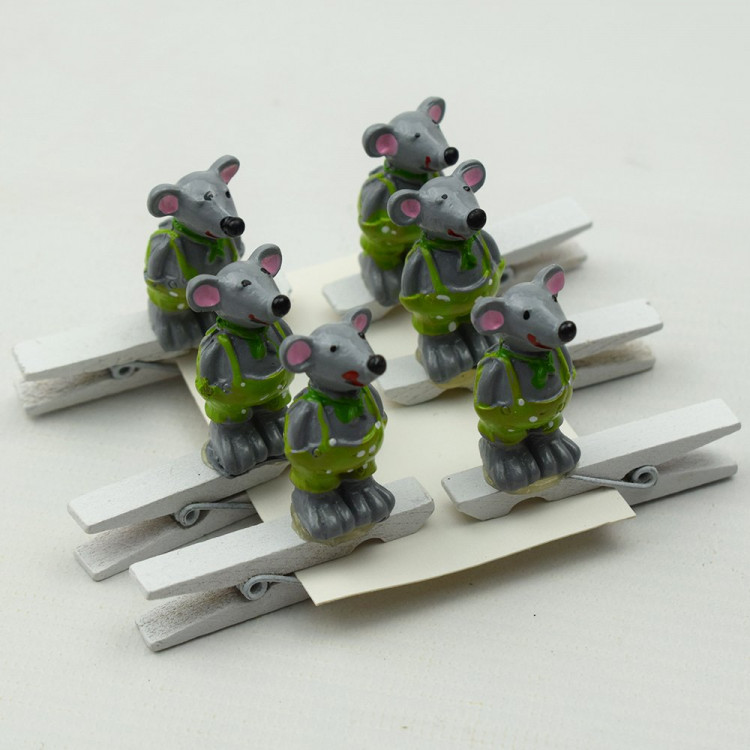Украшение декор.прищепка "Мыши" 02см 06шт/наб. арт.741569