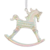 Украшение декор.подвеска пластик "Лошадка" 10см цв.белый перламутр арт.812515