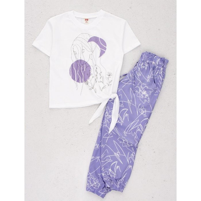 Комплект для  девочки  артикул DMB 2783 размер 32/128-44/164 (футболка+брюки) цвет лиловый