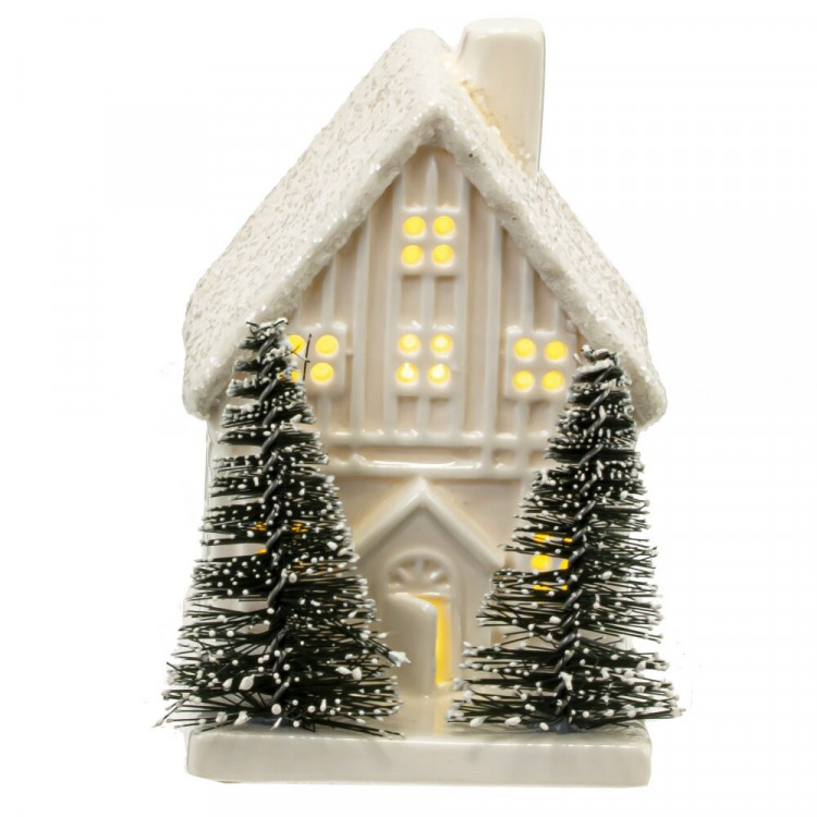 Статуэтка декоративная "Домик с ёлками" 09см с подсветкой арт.806089