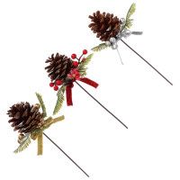 Украшение декоративное "Веточка. Шишка с декором на шпажке" 19см асс. арт.374-447