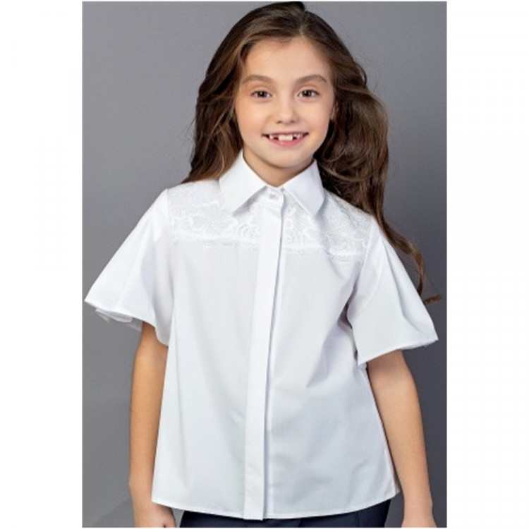 Блузка для девочки (Топтышка) короткий рукав цвет белый арт.5266 размерный ряд 34/134-42/158