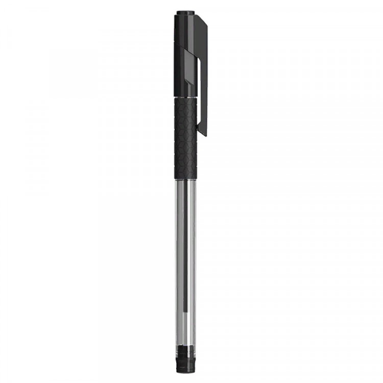 Ручка шариковая Deli Arrow прозрачный корпус, резиновый манжет, черная 0,7мм,  арт.EQ01620