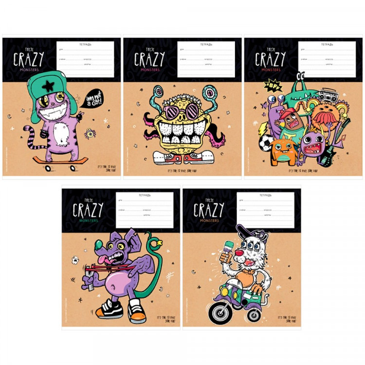 Тетрадь 24 листа клетка (ArtSpace) Рисунки. Crazy monsters ассорти арт.Т24к_35209