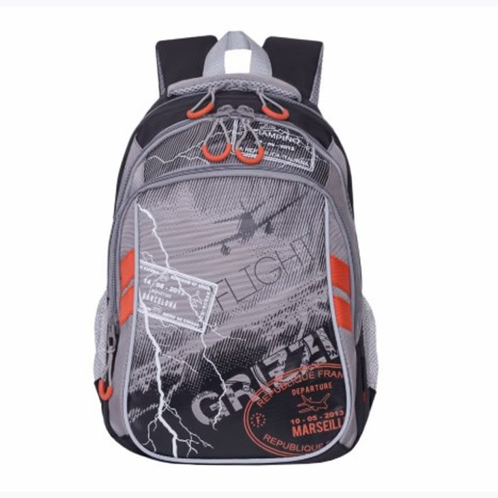 Рюкзак для мальчиков школьный (Grizzly) арт.RB-964-4 черный-серый 27х41х20см