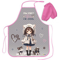 Фартук для детского творчества (ОНИКС) арт ФН 61-20 с нарукавниками Аниме с питомцами 490х390мм