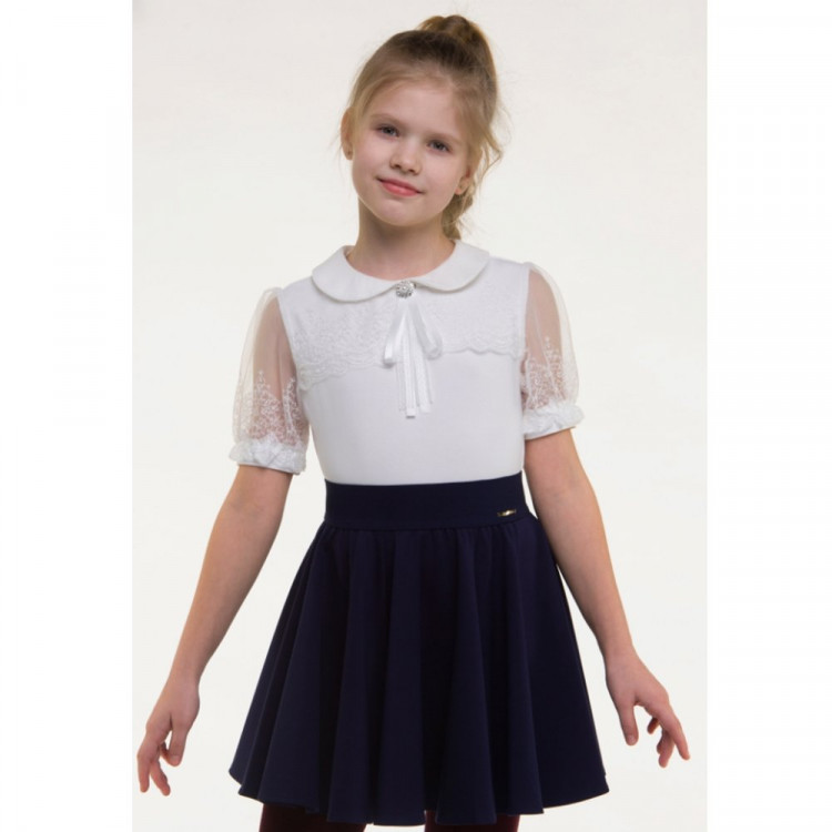 Джемпер трикотажный для девочки (Malini) короткий рукав цвет молочный арт.BL273TK размерный ряд 32/128-40/152