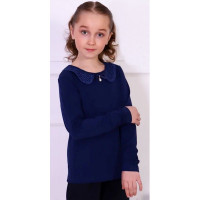 Джемпер для девочки трикотажный (Ликру) длинный рукав цвет темно-синий арт.0052 Евгения размерный ряд 32/128-36/140