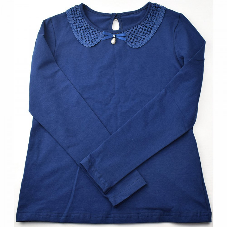 Джемпер для девочки трикотажный (Ликру) длинный рукав цвет темно-синий арт.0052 Евгения размерный ряд 32/128-36/140