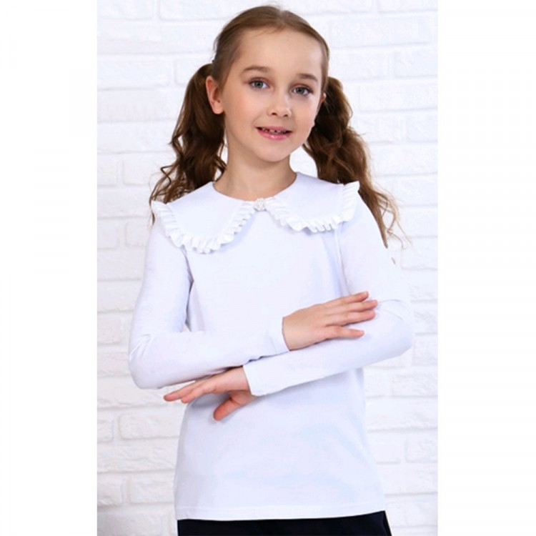 Джемпер для девочки трикотажный (Ликру) длинный рукав цвет белый арт.0047 АННА размерный ряд 32/128-40/152