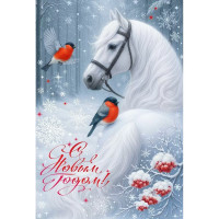 Открытка А5 "С Новым годом! Лошадь и снегири" с текстом арт.9.0001424
