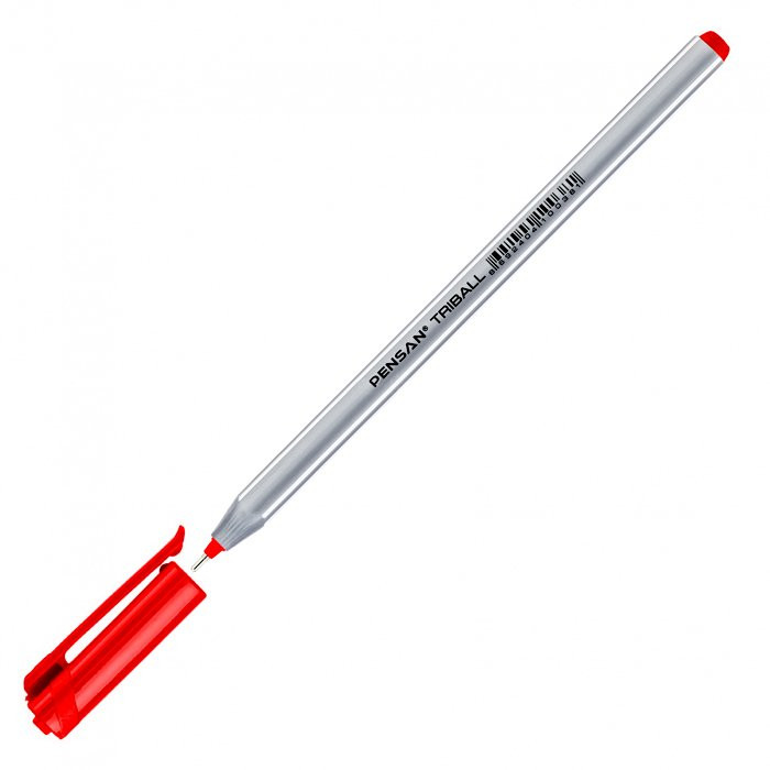 Ручка шариковая не прозрачный корус (Pensan) TRIBALL красная/масло/игла, 1,0мм трехгранный корп арт.1003RED (Ст.12)