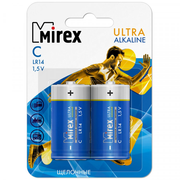 Батарейки Mirex LR14 (С) алкалиновые BL2 (цена за упаковку) (Ст.12)