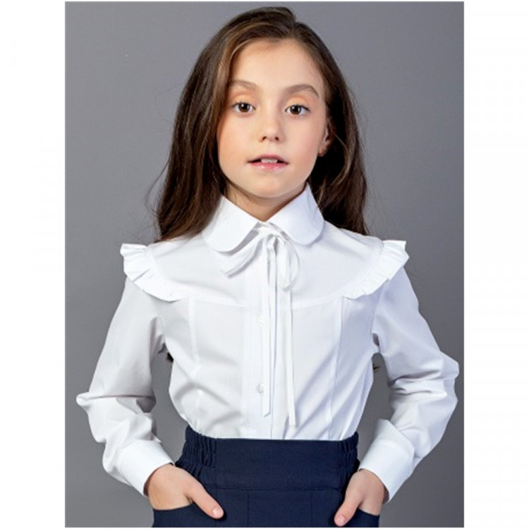 Блузка для девочки (Топтышка) длинный рукав цвет белый арт.5270 размерный ряд 32/128-40/152
