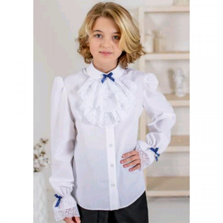Блузка для девочки (Ажур) длинный рукав цвет белый арт.0082Д размерный ряд 30/122-36/146