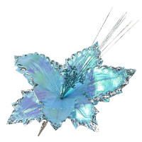 Украшение декор. на клипсе "Цветок. Пуансеттия" 33см цв.голубой арт.88882