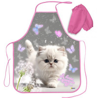 Фартук для детского творчества (ОНИКС) арт ФН 61-20 с нарукавниками Белый котик 490х390мм