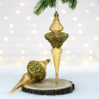 Украшение декор.подвеска пластик "Сосулька. Сияние" 19,5см 02шт/наб. цв.золото арт.107-6144