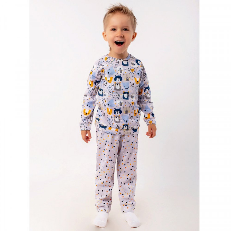 Пижама для мальчика (Юлала) артикул 7790200203 (лонгслив+брюки) размерный ряд 28/98-32/116 цвет серый
