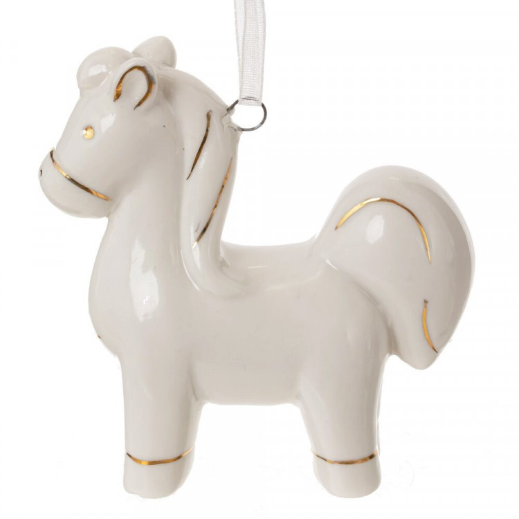 Украшение декор.подвеска фигурка (Символ года) "Лошадка" 08см фарфор цв.белый арт.823748