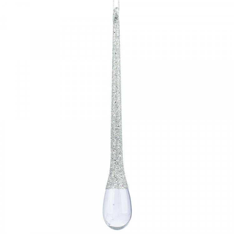 Украшение декор.подвеска "Капля" 25см прозрачная с блёстками серебро арт.94855