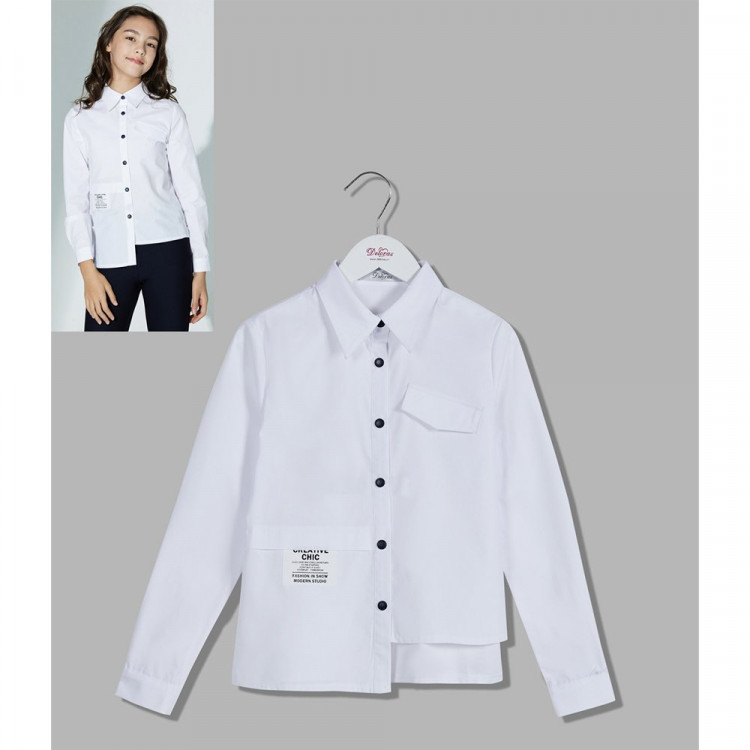 Блузка для девочки (Делорас) длинный рукав цвет белый арт.C63664 размерный ряд 34/134-46/170