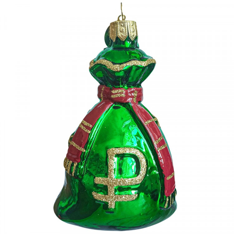 Украшение на ёлку стекло (серия Премиум) 10см "Мешок-рубль" п/у арт.ФУ4-2434