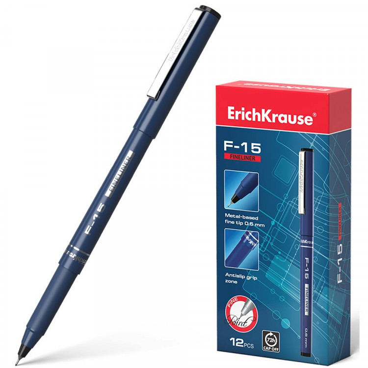 Ручка капилярная (ErichKrause) F-15 0,6мм черный арт.37066 (Ст.12)