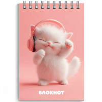 Блокнот А7 мягкая обложка на гребне 40 листов (Hatber) Котенок меломан выборочный УФ-лак с глиттером арт.70964