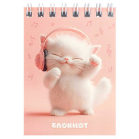 Блокнот А7 мягкая обложка на гребне 40 листов Феникс Котенок меломан выборочный УФ-лак с глиттером арт.70964