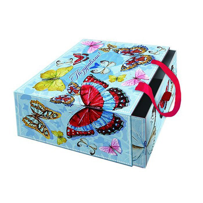 Коробка подароч. 18*18см Тропические бабочки