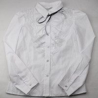 Блузка для девочки (Ажур) длинный рукав цвет белый арт.0091Д размерный ряд 30/128-36/146