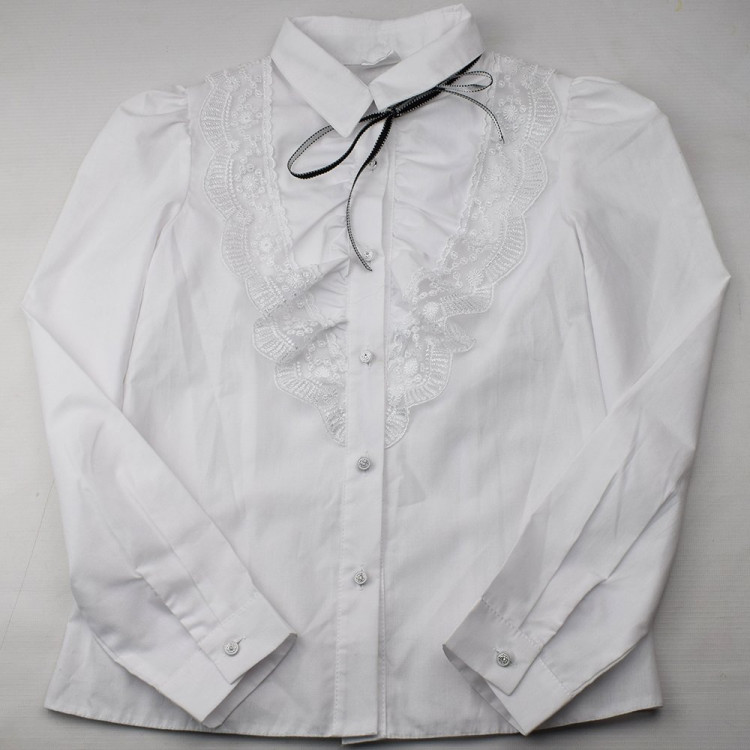 Блузка для девочки (Ажур) длинный рукав цвет белый арт.0091Д размерный ряд 30/128-36/146