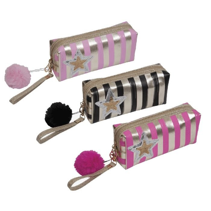 Пенал-косметичка 1 отделение кожзам (deVente) Stripes ручка-карабин ассорти арт.7025045
