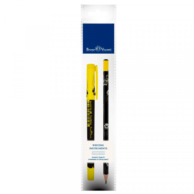 Набор (BrunoVisconti): ручка FanWrite, Шар, синяя, 0,5мм и карандаш HappyGraphix, Взгляд зверя.Пантера, черный, НВ