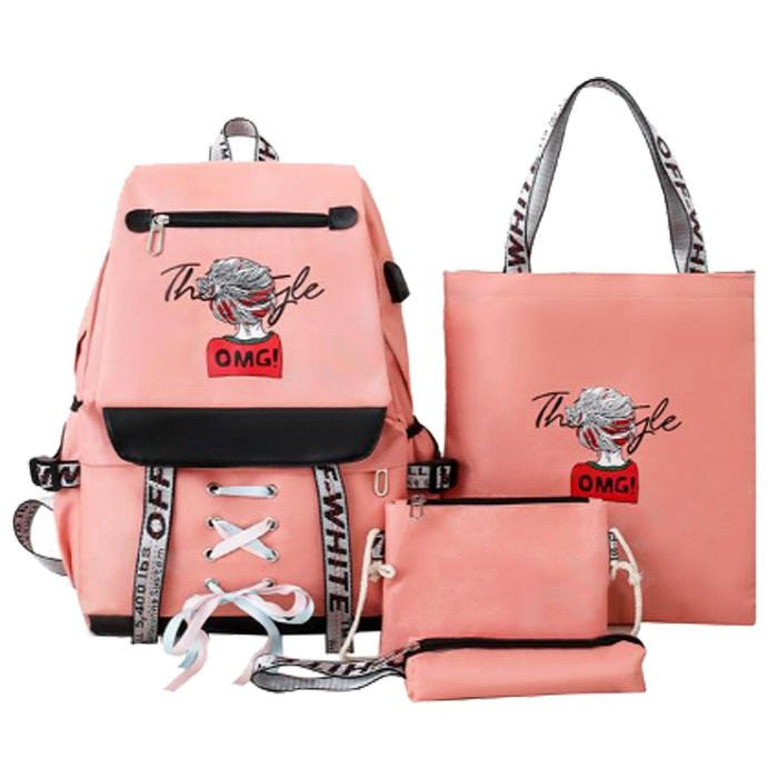 Рюкзак для девочек (SUGE)+сумка+косметичка+пенал розовый арт.CC444_SG401-2 45х30х13см
