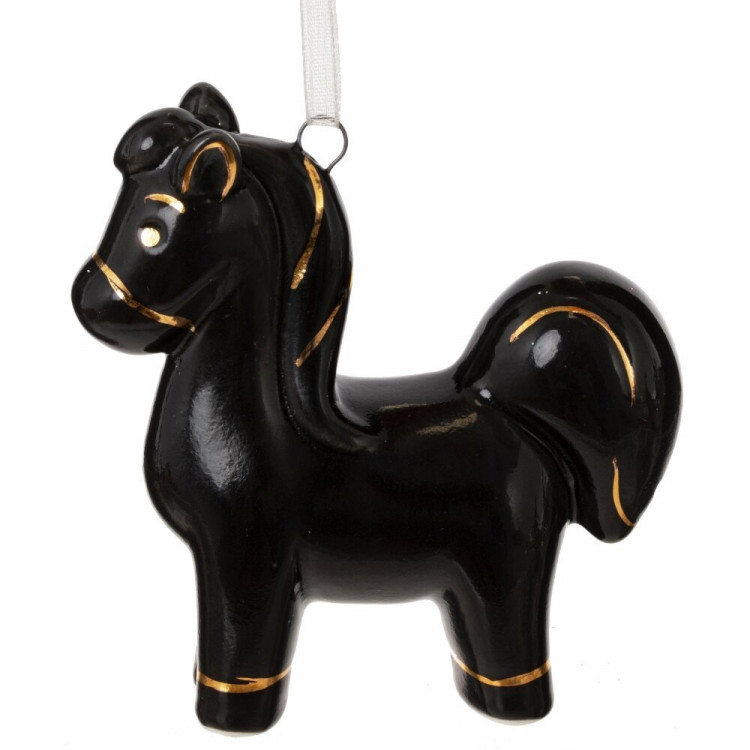 Украшение декор.подвеска фигурка (Символ года) "Лошадка" 08см фарфор цв.черный арт.823749