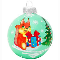 Шар стекло 6,5см "Бельчонок с подарком" арт.КР-65-234074