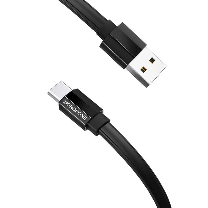 Кабель USB -8 pin Borofone BU8 Glory(1.2м,плоский,2.4A,силикон) цв.черный
