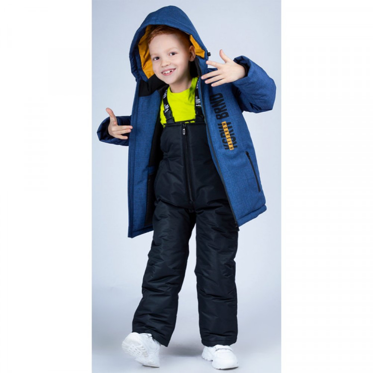 Комплект зимний для мальчика (OVAS) арт.КАРТЕР  (полукомбинезон+куртка) размерный ряд 32/122-36/140  цвет синий меланж/черный