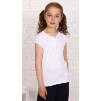 Джемпер для девочки трикотажный (Ликру) короткий рукав цвет белый арт.0237 ВИРИНЕЯ размерный ряд 32/128-40/158
