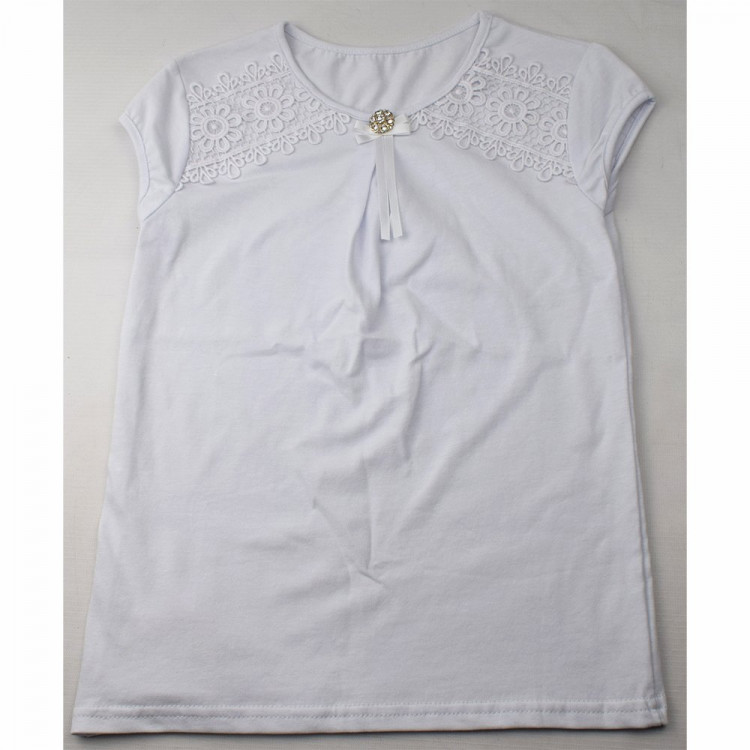 Джемпер для девочки трикотажный (Ликру) короткий рукав цвет белый арт.0237 ВИРИНЕЯ размерный ряд 32/128-40/158