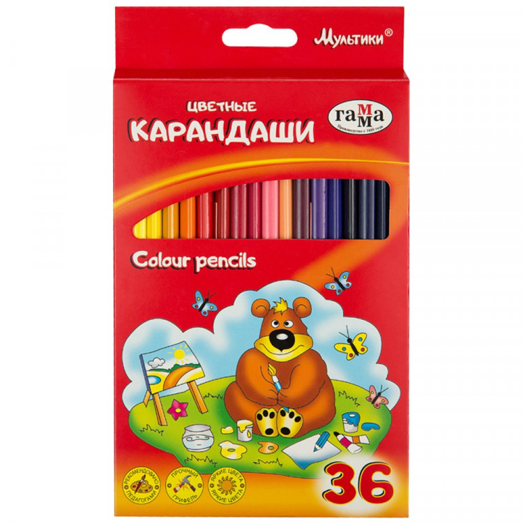 Карандаши цветные (ГАММА) Мультики 36 цветов трехгранные арт.050918_10