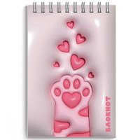 Блокнот А7 мягкая обложка на гребне 40 листов (Hatber) 3D-Лапка выборочный УФ-лак с глиттером арт.70965