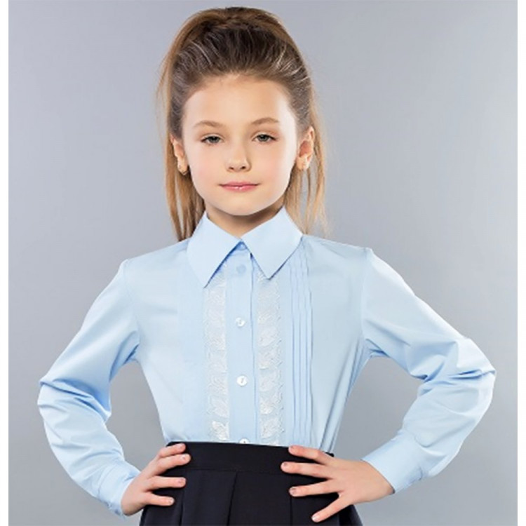 Блузка для девочки (Топтышка) длинный рукав цвет голубой арт.5069 размерный ряд 34/134-42/158