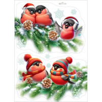 Украшение-наклейка на окно 30*21см "Снегири в шапочках" арт.0201174