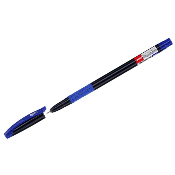 Ручка шариковая прозрачный корпус резиновый упор (Cello) Slimo Grip black синяя/масло/игла 0,7мм (Ст.50)