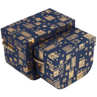 Коробка подарочная 15*11см "Сундучок" ручка-шнур цв.синий/золото арт.369-539