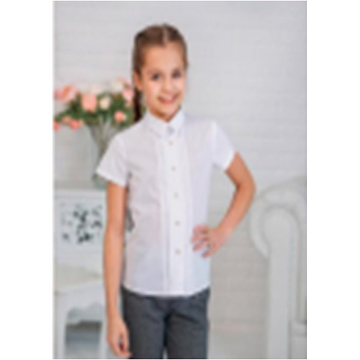 Блузка для девочки (Ажур) короткий рукав цвет белый арт.01/16-к размер 42/164