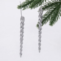 Украшение декор.подвеска пластик "Сосулька витая" 10см 02шт/наб. цв.серебро арт.916-0355